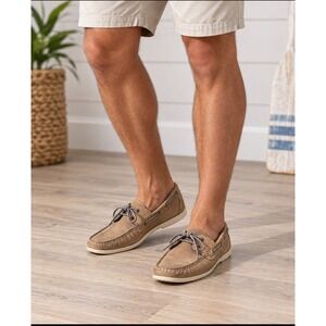 Island Surf Men's Size 11 Tan Brown Boat Shoes Lace Up Nautical Deck Loafers